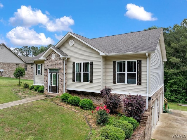 19026 Eastern Valley Rd, West Blocton, AL 35184 - view of front of house with brick siding, an attached garage, a front lawn, driveway, and roof with shingles