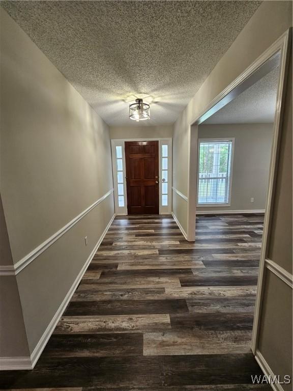 14541 Keenes Mill Rd, Coaling, AL 35453 - entrance foyer with a textured ceiling, dark wood-style floors, and baseboards