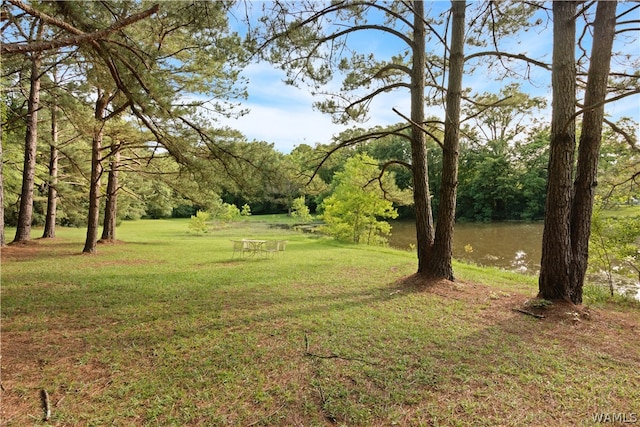 view of yard with a water view