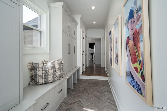 1901 Point Clear Rd, Tuscaloosa, AL 35406 - mudroom featuring baseboards, ornamental molding, and recessed lighting