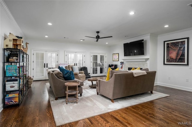 1901 Point Clear Rd, Tuscaloosa, AL 35406 - living room with a fireplace, wood finished floors, and french doors