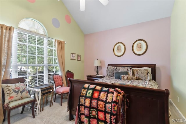 10035 Empress Blvd, Tuscaloosa, AL 35405 - carpeted bedroom featuring high vaulted ceiling and a ceiling fan