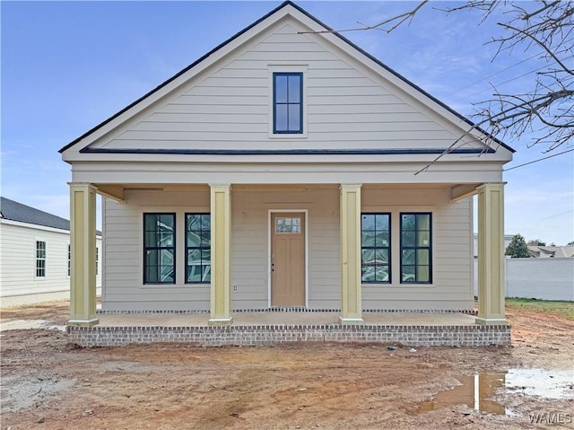 view of front of home featuring covered porch