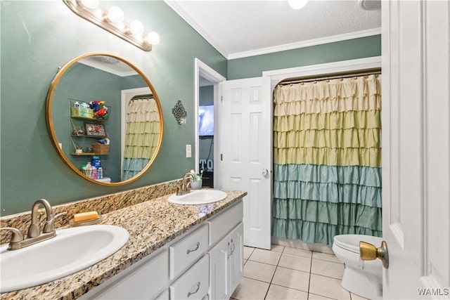 15551 Oakwood Dr, Brookwood, AL 35444 - bathroom with tile patterned floors, double vanity, and ornamental molding