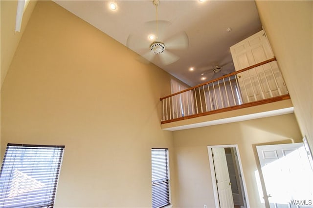 interior space featuring ceiling fan