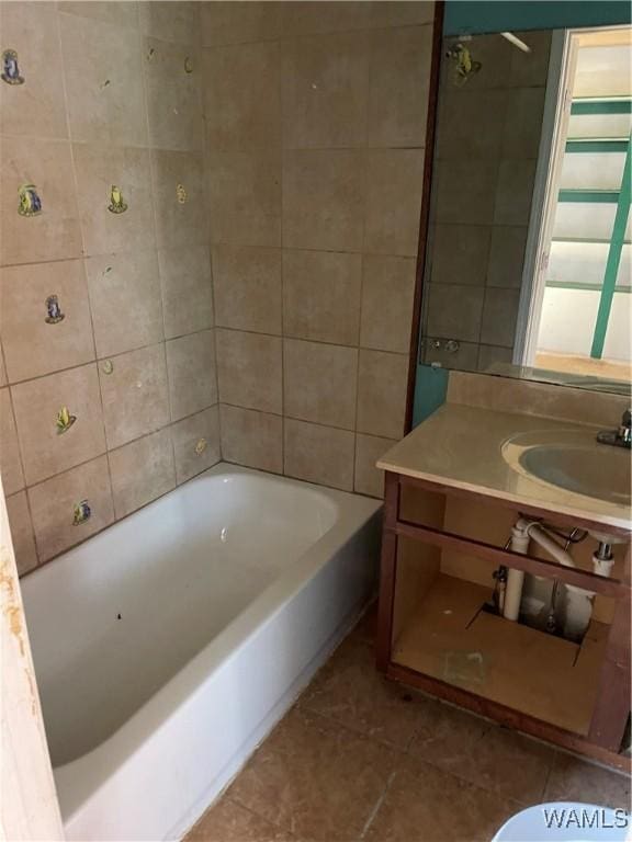 full bath featuring a sink, tile patterned floors, a shower, and a washtub