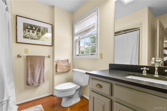 bathroom featuring vanity, toilet, and wood-type flooring