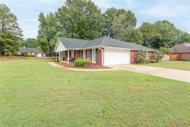 single story home featuring a garage and a front lawn