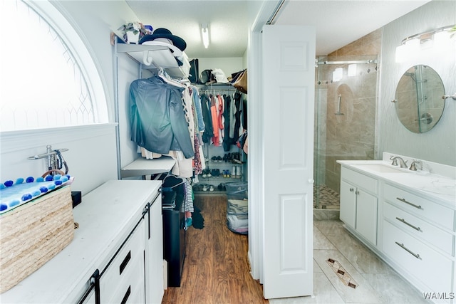 spacious closet featuring light hardwood / wood-style floors and sink