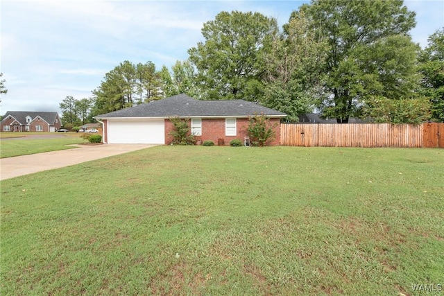 ranch-style house with a garage and a front yard