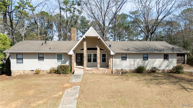 view of front of property with crawl space and a patio area