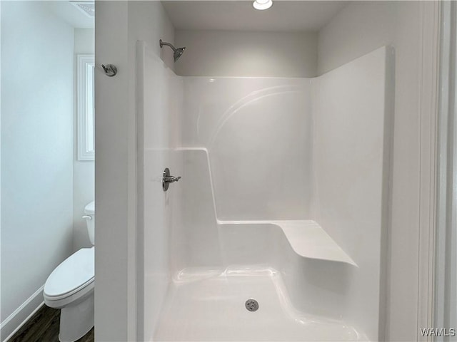 bathroom with a shower and toilet