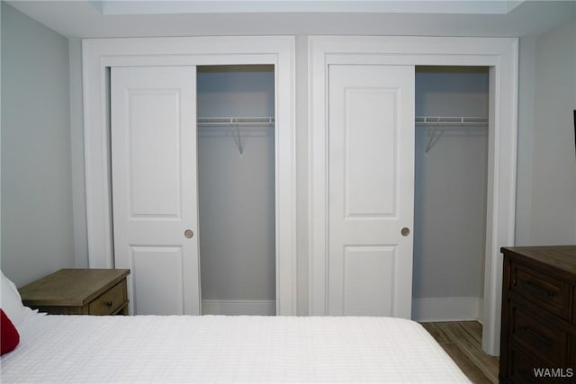 1018 Hackberry Ln Unit 113, Tuscaloosa, AL 35401 - bedroom with two closets and wood finished floors