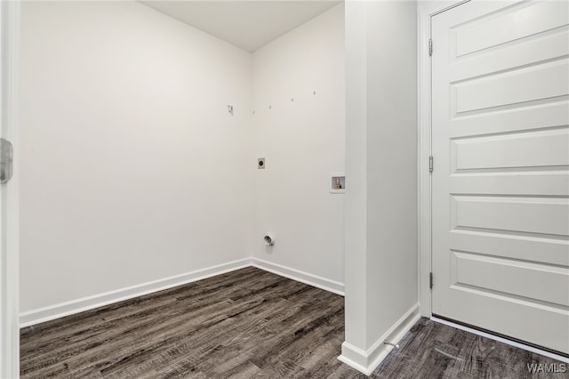 clothes washing area with hookup for an electric dryer, hookup for a washing machine, and dark hardwood / wood-style floors