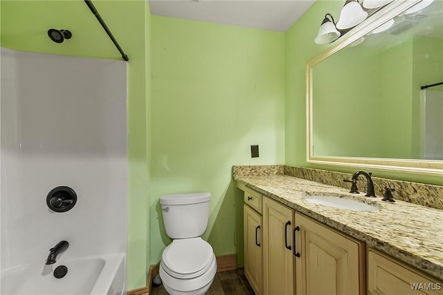 20442 Old Jasper Rd, Northport, AL 35475 - full bathroom featuring visible vents, tub / shower combination, baseboards, toilet, and vanity
