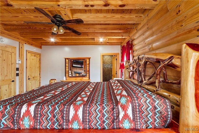 20442 Old Jasper Rd, Northport, AL 35475 - bedroom featuring rustic walls, beamed ceiling, and wooden ceiling