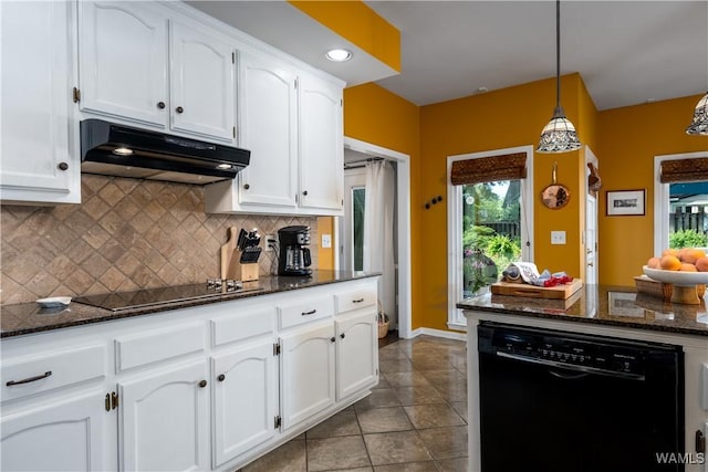 1137 Germantown Rd, Tuscaloosa, AL 35406 - kitchen featuring black appliances, under cabinet range hood, white cabinets, and decorative backsplash