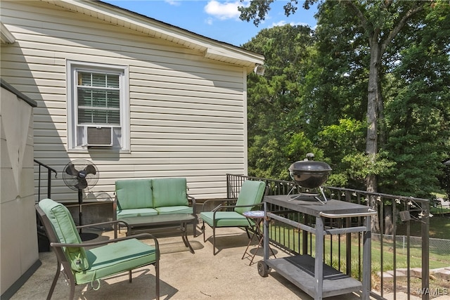 view of patio / terrace featuring outdoor lounge area, area for grilling, and cooling unit