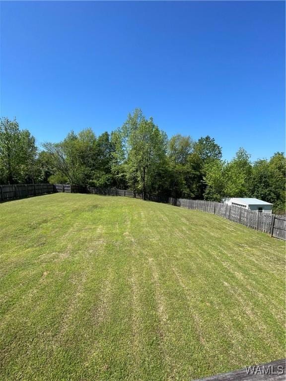 view of yard with a fenced backyard