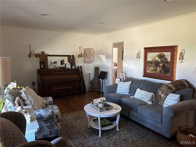 living room with dark hardwood / wood-style floors