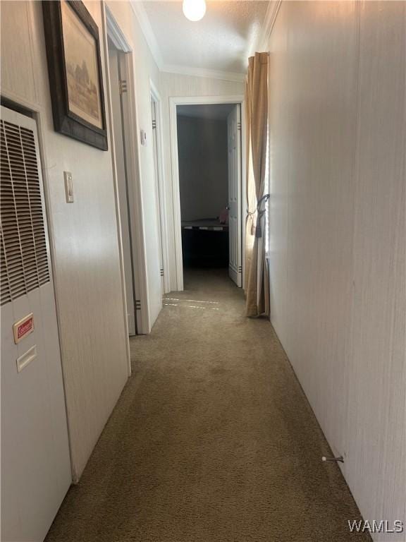 12443 Reed Simpson Rd, Northport, AL 35475 - corridor with a heating unit, light carpet, and crown molding