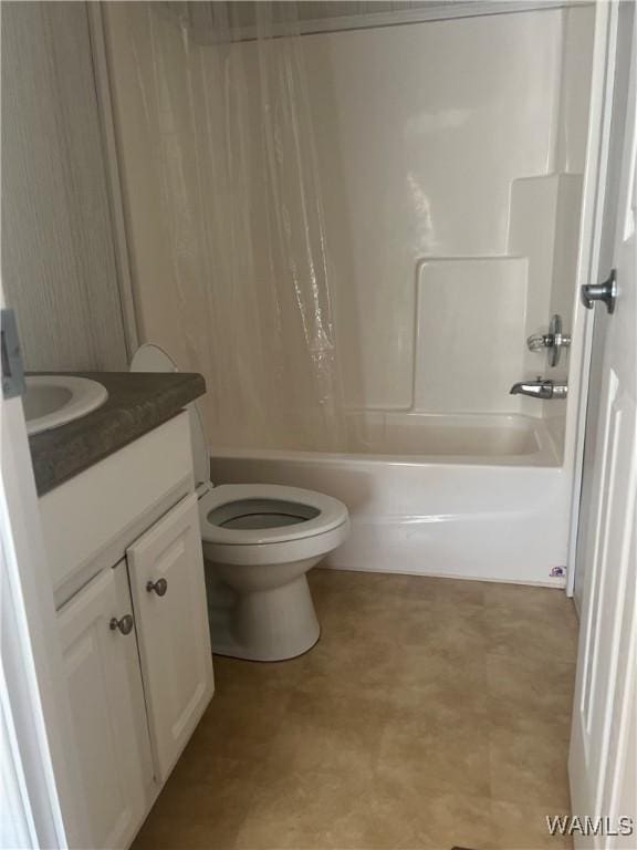 12443 Reed Simpson Rd, Northport, AL 35475 - bathroom featuring vanity, toilet, shower / tub combo, and tile patterned floors