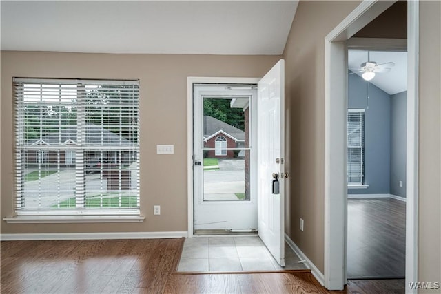 6128 Covington Villas Dr, Tuscaloosa, AL 35405 - entryway with wood finished floors, lofted ceiling, and ceiling fan