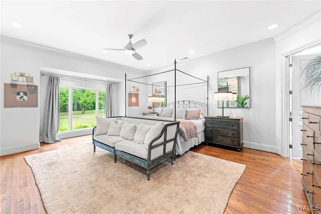120 Magnolia Cir, Centreville, AL 35042 - bedroom featuring ornamental molding, light wood finished floors, ceiling fan, and recessed lighting