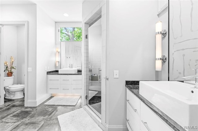 120 Magnolia Cir, Centreville, AL 35042 - full bathroom with vanity, a shower stall, marble finish flooring, and recessed lighting