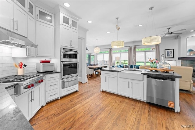 120 Magnolia Cir, Centreville, AL 35042 - kitchen with stainless steel appliances, a warming drawer, plenty of natural light, under cabinet range hood, and recessed lighting