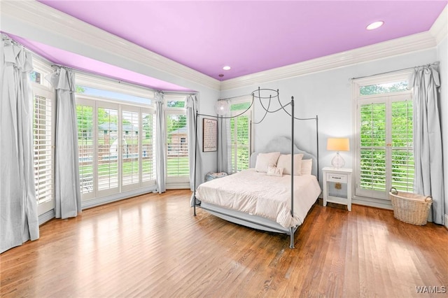120 Magnolia Cir, Centreville, AL 35042 - bedroom featuring access to outside, ornamental molding, and wood finished floors