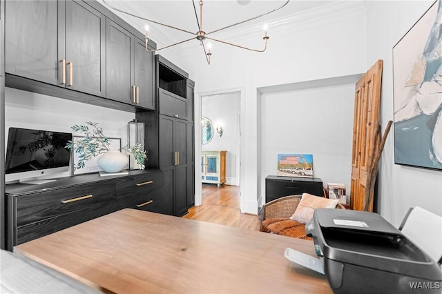 120 Magnolia Cir, Centreville, AL 35042 - home office with a chandelier, light wood finished floors, and ornamental molding