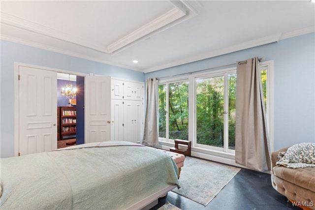 4704 Oneida Ave, Northport, AL 35473 - bedroom with ornamental molding, a chandelier, and recessed lighting