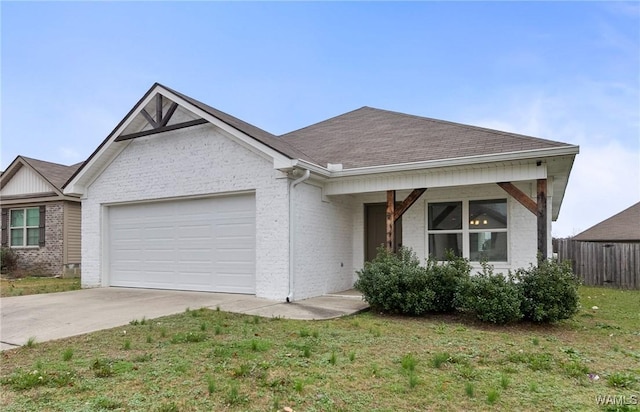 view of front of property with a front yard and a garage