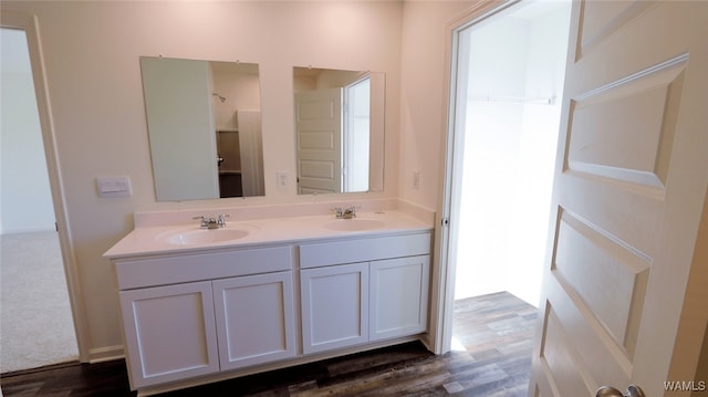 bathroom featuring hardwood / wood-style floors and vanity