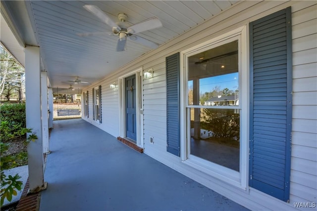 view of patio / terrace featuring covered porch and ceiling fan