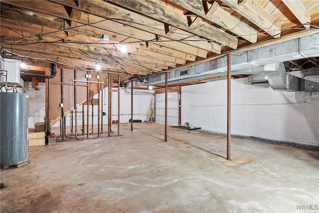 basement with water heater