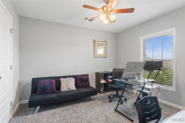 320 Rob Lee St, Moundville, AL 35474 - carpeted home office with baseboards and ceiling fan
