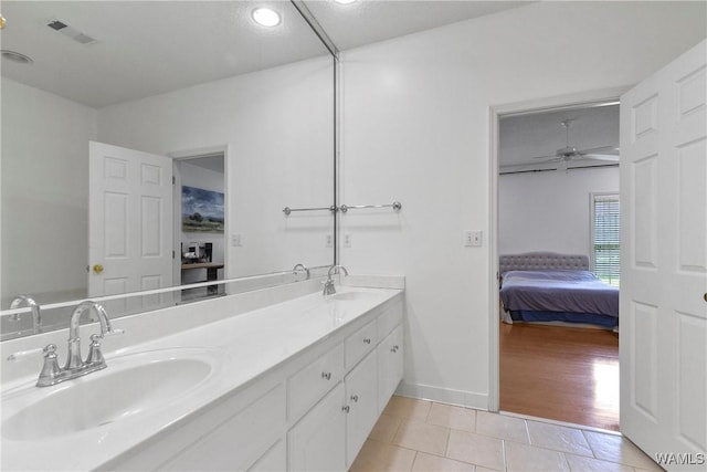 839 Seven Oaks Pl, Tuscaloosa, AL 35406 - bathroom featuring ensuite bathroom, tile patterned flooring, double vanity, a ceiling fan, and recessed lighting