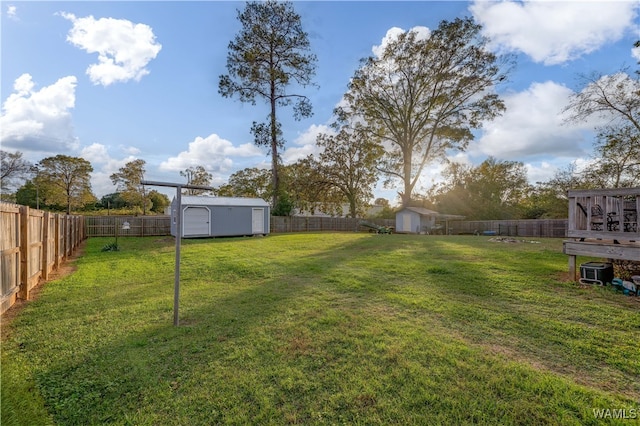 view of yard with a storage shed