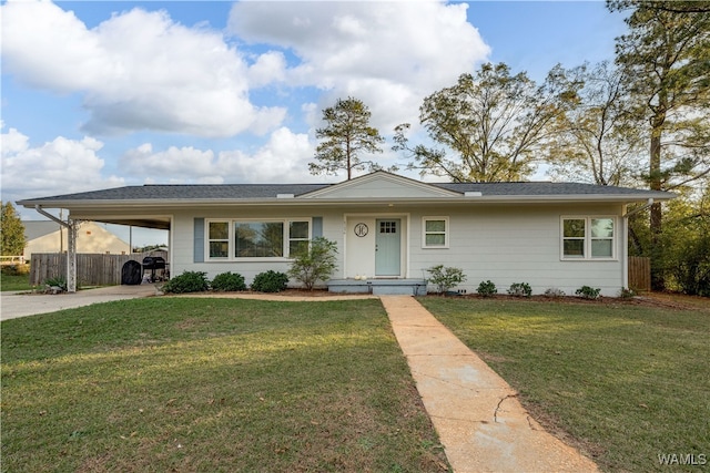 ranch-style house with a front lawn and a carport