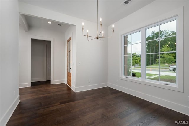 14817 Highpoint Cv, Northport, AL 35475 - unfurnished dining area with a chandelier, healthy amount of natural light, dark wood-style floors, and recessed lighting