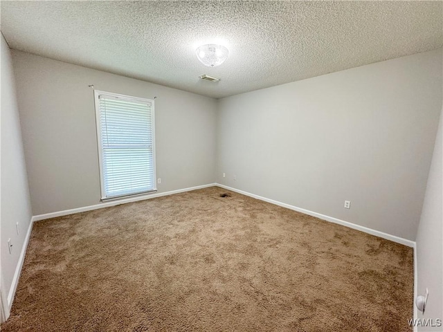 unfurnished room with carpet floors and a textured ceiling