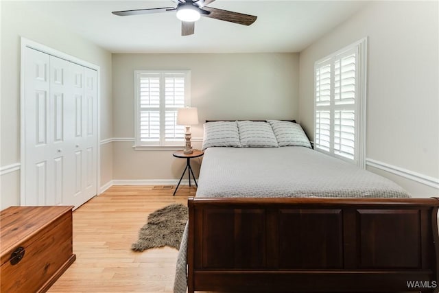 4809 Dove Creek Ave, Northport, AL 35473 - bedroom featuring light wood-style floors, a closet, and ceiling fan