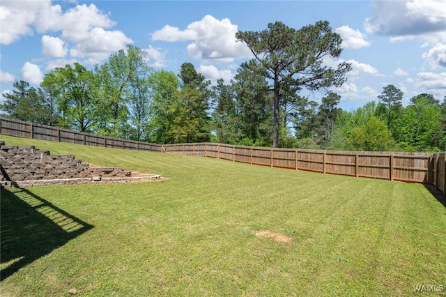 view of yard with a fenced backyard