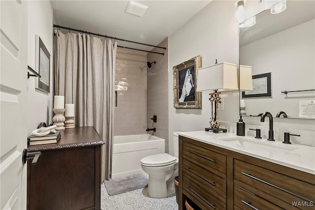 2507 Twin Mnr, Northport, AL 35476 - bathroom featuring toilet, vanity, shower / bath combination with curtain, and tile patterned floors