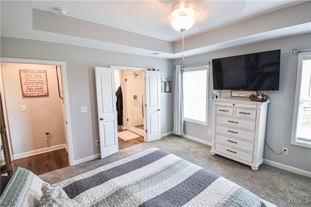 13946 Sullivan Blvd, Northport, AL 35475 - bedroom featuring a raised ceiling, multiple windows, light colored carpet, and ensuite bath