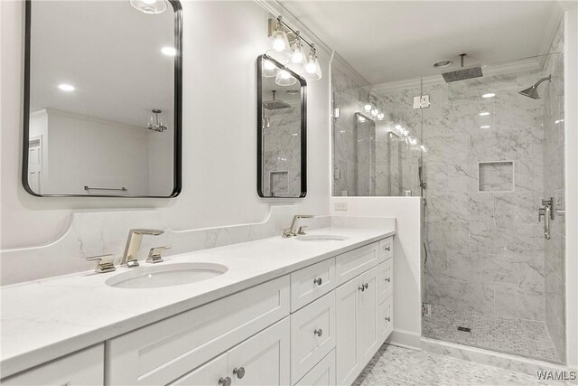 bathroom with vanity and an enclosed shower