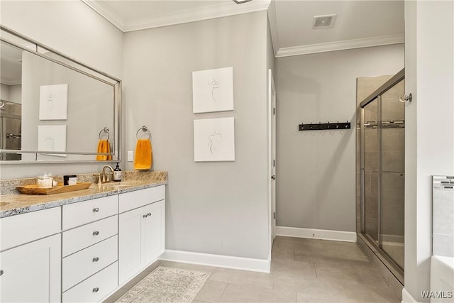 11441 Stella Way, Northport, AL 35475 - full bath with ornamental molding, vanity, a shower stall, and tile patterned flooring