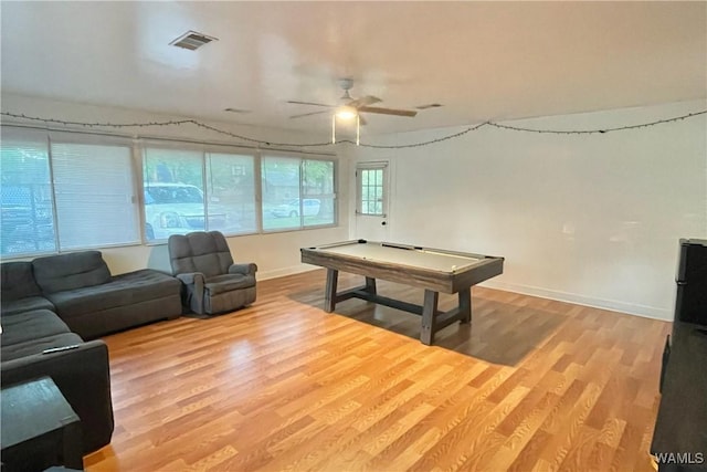 6400 Plantation Ct, Tuscaloosa, AL 35405 - rec room featuring wood finished floors, a ceiling fan, visible vents, baseboards, and pool table